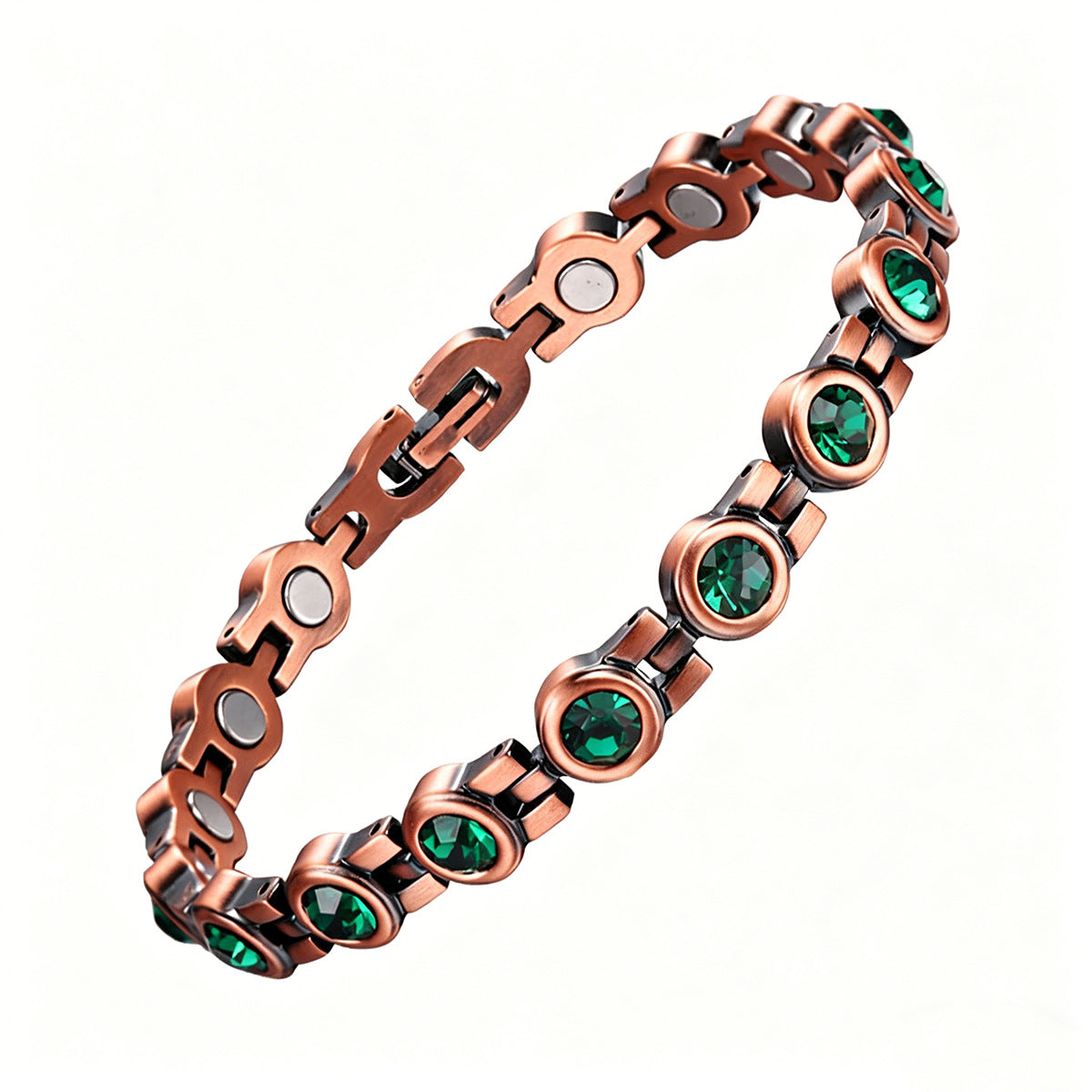 Retro Red Copper Magnetic Therapy Bracelet With Transparent Crystals Unisex