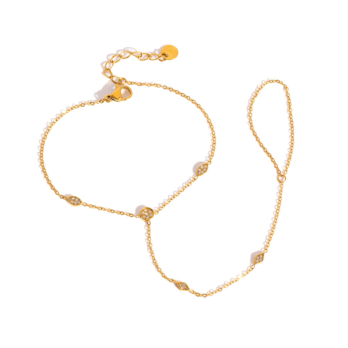 Classic Elegant Stainless Steel 18K Gold-Plated Water Drop Diamond Fingerless Bracelet