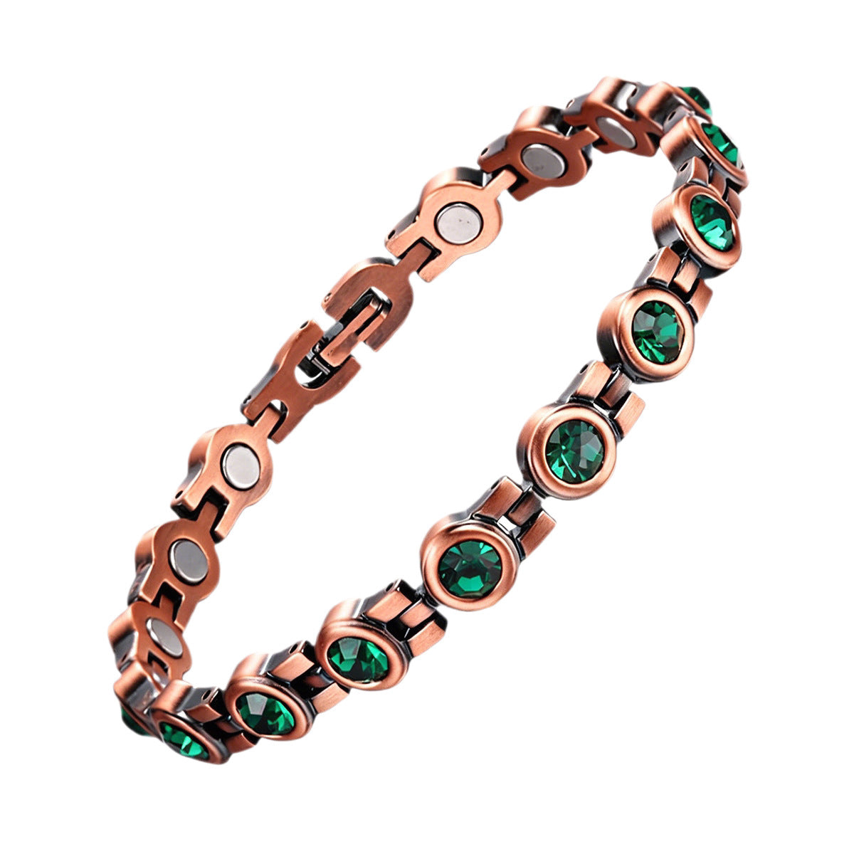 Retro Red Copper Magnetic Therapy Bracelet With Transparent Crystals Unisex