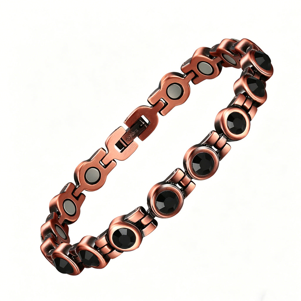 Retro Red Copper Magnetic Therapy Bracelet With Transparent Crystals Unisex